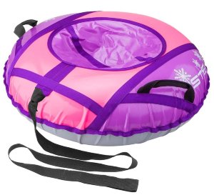 Санки надувные D80см арт. сн040, верхний слой - гладкая тентовая ткань, наиболее нагруженные швы усилены капроновой лентой, места крепления ручек дополнительно прошиты лавсановой нитью, без камеры.