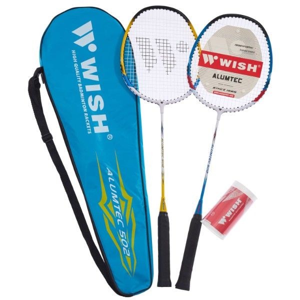 Набор для бадминтона WISH Alumtec 502 (2 ракетки+2 волана), синий/желтый