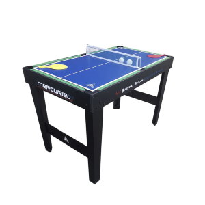 Многофункциональный игровой стол MERCURIAL 4ft — то, что нужно для большой компании! Играйте в футбол, бильярд, настольный теннис и аэрохоккей на одном столе, легко меняя игровые поля. Яркое оформление и стильный дизайн сделают игру ещё более увлекательно