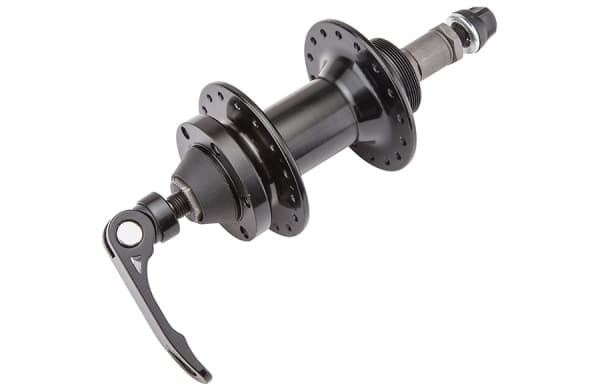 Втулка задняя JA159R на 32 спицы, с быстросъёмным зажимом, под диск на 6 болтов, осевое растояние O.L.D. 135 мм, диаметр фланцев по отверстиям для спиц 58 мм, под трещотку на 7 скор., ось M10x145 мм, алюминиевая, чёрная Втулка задняя JA159R 32Н эксц. под трещ. 7 скор. диск 6 болт. алюм. чёрн./130297