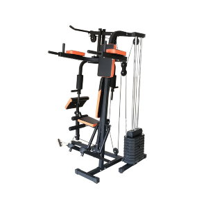 Многофункциональный тренажер с встроенным весовым стеком. Позволяет выполнять комплекс упражнений на различные группы мышц. Дополнительно тренажер имеет брусья для отжимания и степпер с гидроцилиндрами.
Удобные сиденье и спинка имеют фиксированное поло