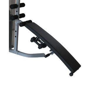 Многофункциональный тренажер с встроенным весовым стеком. Позволяет выполнять комплекс упражнений на различные группы мышц. Дополнительно тренажер имеет брусья для отжимания и скамью для пресса с гантелями по 1,5 кг с регулировкой по углу наклона.
Легк