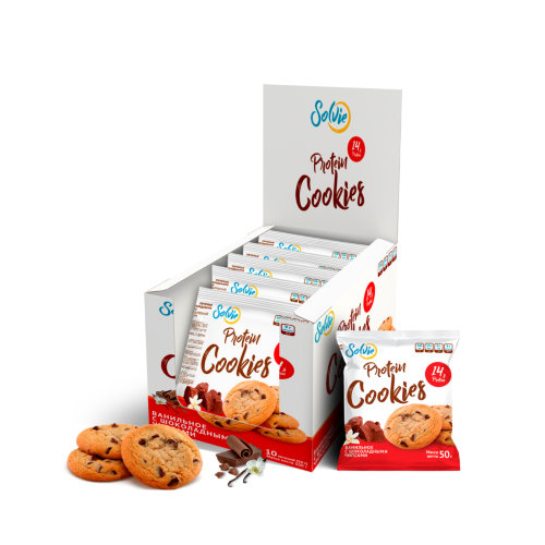 Печенье  Protein cookies ванильное с шоколад. чипсами 50 грамм (коробка 10 шт.)