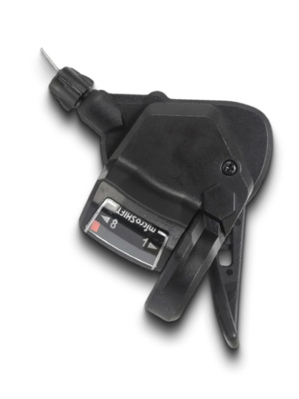 Шифтер Microshift TS-38-8R правый 8ск 2050 мм/590121
Бренд: Microshift
Модель: TS-38-8R
Кол-во передач: 8
Сторона: Правый
Материал: Пластик / Алюминий / Сталь.
Трос: Стальной 2050 мм.

Характеристика
Тип:манетка
Количество скоростей:8
Материал:пластик
Тро