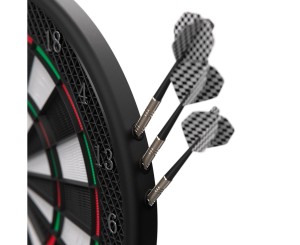 Электронный дартс DFC DARB06E, 6 дротиков. Дартс DFC DARB06E - усовершенствованная электронная мишень для дартса, предназначенная для домашнего использования. Изделие оснащено 4-мя светодиодными дисплеями с красной подсветкой, на которых отображается вся