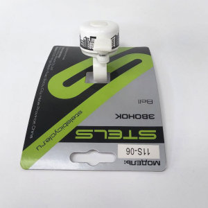 Звонок 11S-06
Это звонок для велосипеда, самоката и др.
Верх выполнен из алюминия
Основа из пластика
Фиксируется на руле
Цвет: белый с изображением города чёрным цветом
Фирма: Stels
Модель: 11S-06
Механизм: ударный