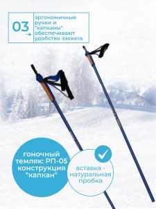Лыжные палки STC 125 см Cyber Blue деколь гибрид 60/40. Лёгкие, прочные и жёсткие лыжные палки. Современный дизайн, эргономичные ручки и темляки -