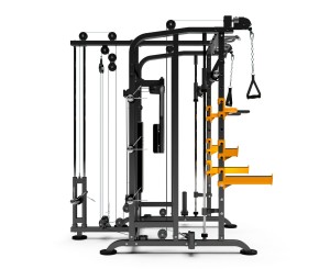 Мультистанция, машина Смита STONERISE D873.
Многочисленные функции тренажёра поспособствуют совокупному развитию мышц всего организма.
Максимальная нагрузка на конструкцию и гриф допустима до 300 кг. Турник, ширина которого 200,5 см выдерживает до 200 к