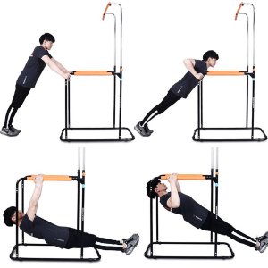 Тренажер предназначен для выполнения 3 типов упражнений: подтягивания на турнике, отжимания на брусьях, и прокачки пресса, воздействуя на разные группы мышц тела на одном тренажере. Занятия на этом тренажере способствуют развитию мышц рук, плечевого пояса