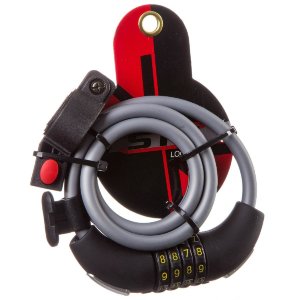 Велозамок STG TY557-1 трос-спиральный кодовый. Диаметр 10 мм, длина - 100 см. Со светоотражающей полосой.