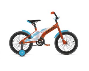 Велосипед Stark'21 Tanuki 16 Boy оранжевый/голубой HD00000306.
Велосипед, предназначенный для детей в возрасте от трех до шести лет, без переключения передач. 
Технические особенности: алюминиевая рама AL-6061, жесткая вилка Stark Rigid, одинарные алюмини