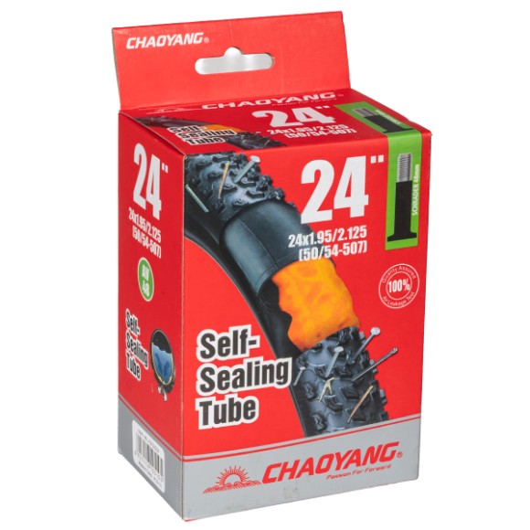 Велокамера Chao Yang 24x1.95/2.125 AV-48 самозаклеивающаяся — надёжная и прочная камера для велосипедов с колёсами 24 дюйма. Изготовлена из качественного бутилкаучука с высокой эластичностью и воздухонепроницаемостью, что обеспечивает отличную герметичнос Велокамера Chao Yang 24x1.95/2.125 AV-48 самозаклеивающаяся — надёжная и прочная камера для велосипедов с колёсами 24 дюйма. Изготовлена из качественного бутилкаучука с высокой эластичностью и воздухонепроницаемостью, что обеспечивает отличную герметичнос