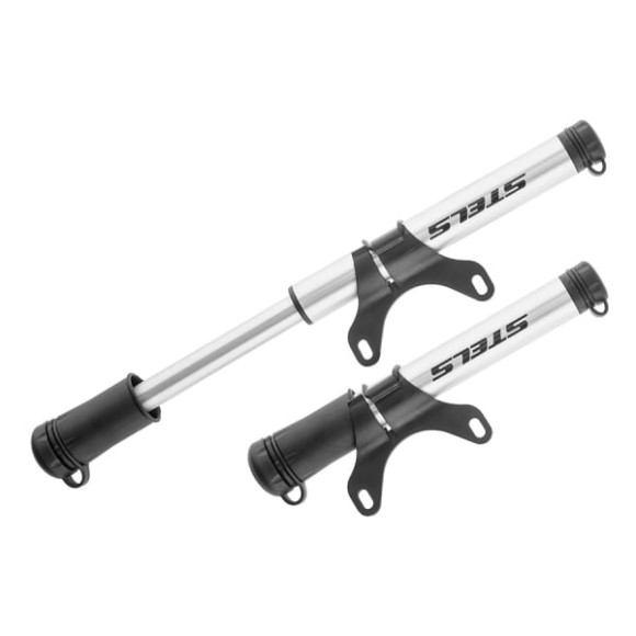 Насос ручной велосипедный M22-01 (ZF-025), диаметр 22мм, длина 190 мм, шланг  автовентиль/Presta, с пыльниками, алюминиевый корпус, с креплением к раме велосипеда, серебристый