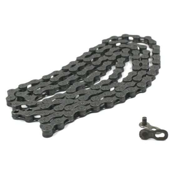 Цепь вело Z9 KMC 1/2'x11/128' 116 звеньев с замком CL566R. Велосипедная цепь — металлическая роликовая приводная цепь, предназначенная для передачи крутящего момента с ведущей звёздочки велосипеда на ведомую. Надёжная безвтулочная цепь для велосипеда 116 