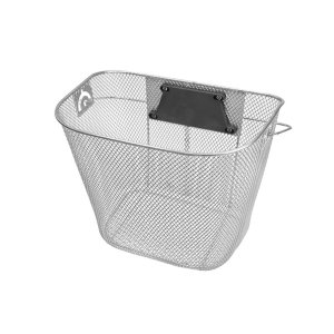 Велокорзина JL-285 передняя универсальная, с быстросъёмным креплением на руль диаметром 31,80 мм, с ручками для переноски, стальная, серебристая