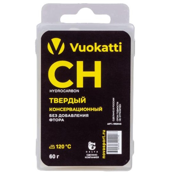 Парафин VUOKATTI CH Консервационный, 60 г предназначен для защиты скользящей поверхности лыж во время хранения и транспортировки. Он образует на базе защитный слой, который помогает предотвратить пересыхание, загрязнение и воздействие внешней среды в межс Парафин VUOKATTI CH Консервационный, 60 г предназначен для защиты скользящей поверхности лыж во время хранения и транспортировки. Он образует на базе защитный слой, который помогает предотвратить пересыхание, загрязнение и воздействие внешней среды в межс