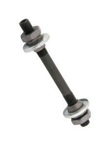 Ось передней втулки KT-206F под эксцентрик 108 мм/130053. Ось для передней втулки с гайками, O.L.D. 100 мм, диаметр 9 мм, длина 108 мм, под эксцентрик, материал сталь S45C. Вес 117 грамм.