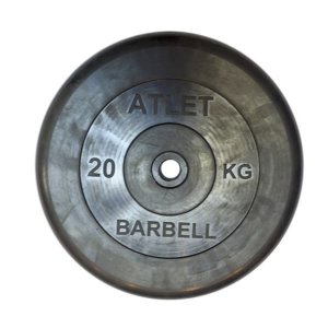 Диск обрезиненный, черного цвета, 26 мм, 20 кг Atlet