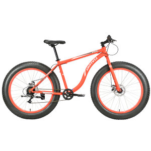 Горный фэтбайк для девушек и мужчин Bravo Fat 26 D 2021 года выпуска. Яркий велосипед красного цвета с белыми вставками. Отличный фэтбайк с широкими колеса как для начинающих, так и любителей погонять по городу или в лесопарковой зоне.