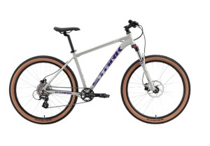 Велосипед Stark'24 Hunter 27.3 HD серый/фиолетовый.

Хардтейл для езды в стиле кросс-кантри с оборудованием любительского класса, 8 скоростей. 
Технические особенности: алюминиевая рама Al-6061, амортизационная вилка Grinz ES-451 HLO с ходом 100 мм, двойн