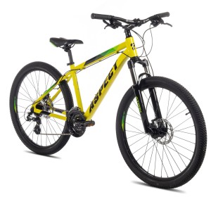 Велосипед 26' Aspect Nickel Зелено-желтый - горный велосипед, который достойно принимает вызовы разных по сложности типов трасс. 
Тормозная система велосипеда – дисковые гидравлические тормоза Tektro HD-M275 Hydraulic disc 160/160. 
Седло выполнено из кач