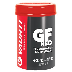 Мазь держания VAUHTI GF Red +2°C/-1°C 45 грамм EV-347-GFR.
GF RED твердая мазь держания.
Упаковка: 45 грамм.
Диапазон температур: +2/-1°C | 36/30°F. 
GF RED — это специальная, фторированная мазь держания для нулевой температуры. Лучше всего работает на вл