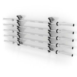 Настенная стойка для хранения грифов DFC D101027 (комплект из 2 шт). Настенная стойка – простой и удобный способ организации спортивных снарядов. Стойки можно закрепить на любом расстоянии. Максимальная нагрузка – до 300 кг. На ней можно хранить до 7 гриф